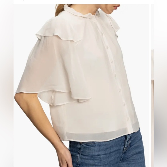 Chic Cream Ruffle Button-Down Blouse - Picture 2 of 4